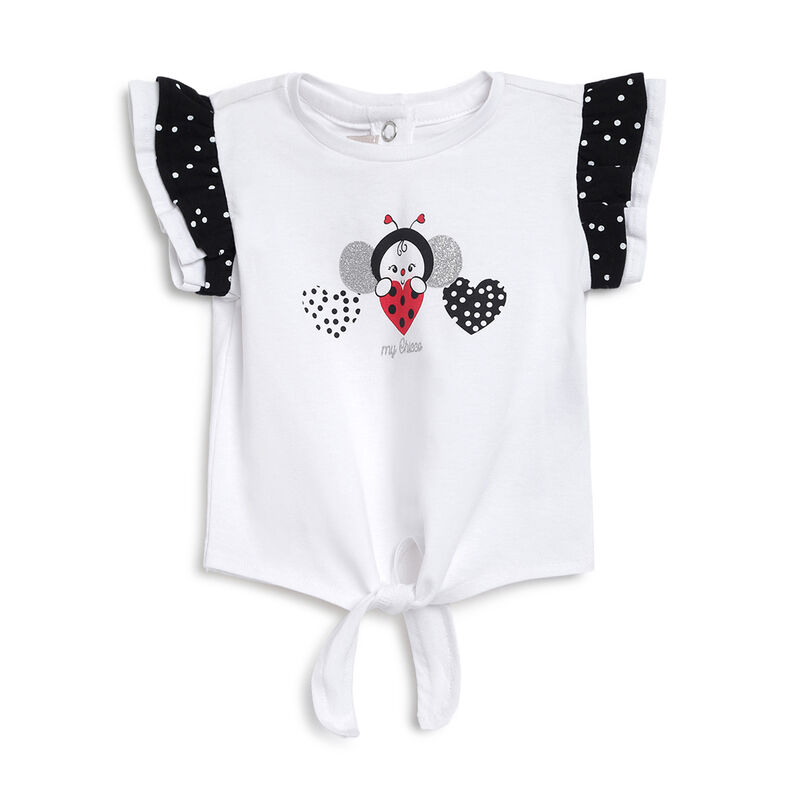 Girls White Printed Short Sleeve T-shirt image number 0